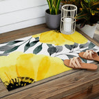 Big yellow watercolor flowers Outdoor Rug Gallery Image 2