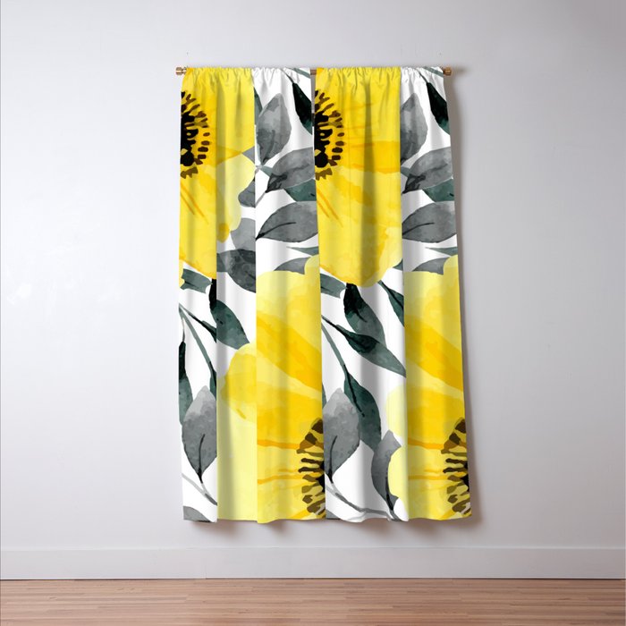 Big yellow watercolor flowers Window Curtain Gallery Image 3