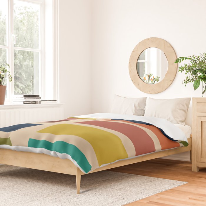 Nelson Blocks - Midcentury Modern Geometric in Mid Century Mod Mustard, Olive, Teal, Orange, Beige Duvet Cover Gallery Image 2