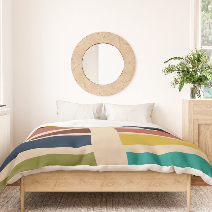 Nelson Blocks - Midcentury Modern Geometric in Mid Century Mod Mustard, Olive, Teal, Orange, Beige Duvet Cover Gallery Image 3