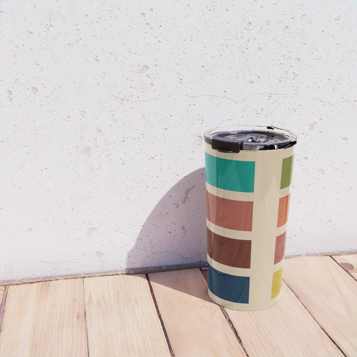 Nelson Blocks - Midcentury Modern Geometric in Mid Century Mod Mustard, Olive, Teal, Orange, Beige Travel Mug Gallery Image 4
