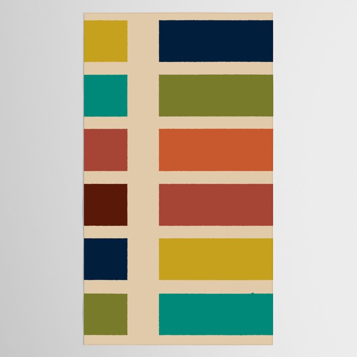 Nelson Blocks - Midcentury Modern Geometric in Mid Century Mod Mustard, Olive, Teal, Orange, Beige Tablecloth Gallery Image 2
