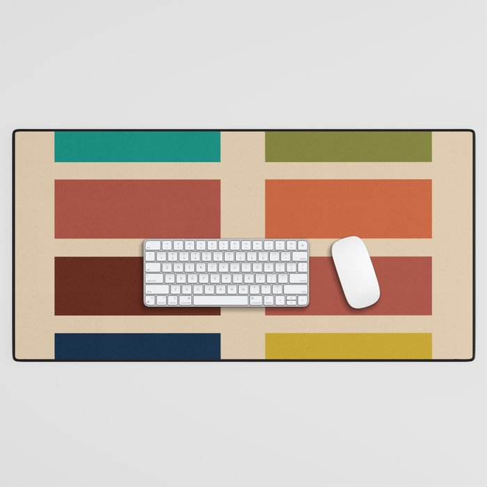 Nelson Blocks - Midcentury Modern Geometric in Mid Century Mod Mustard, Olive, Teal, Orange, Beige Desk Mat Gallery Image 1