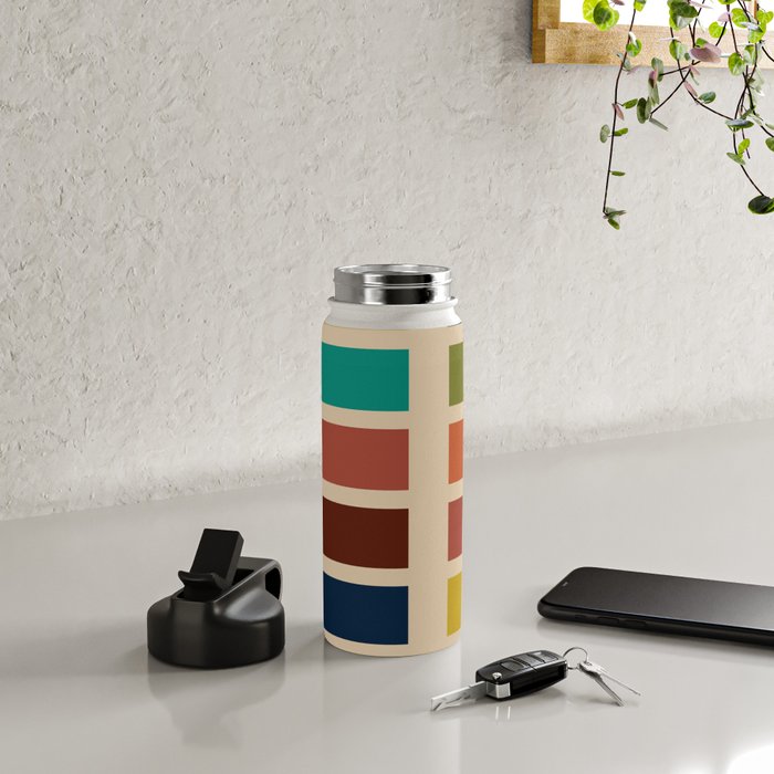 Nelson Blocks - Midcentury Modern Geometric in Mid Century Mod Mustard, Olive, Teal, Orange, Beige Water Bottle Gallery Image 4