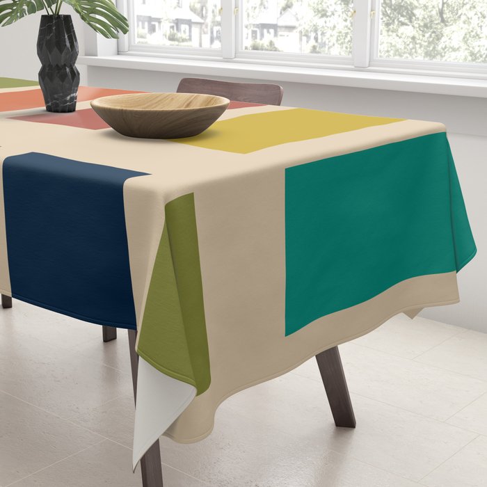 Nelson Blocks - Midcentury Modern Geometric in Mid Century Mod Mustard, Olive, Teal, Orange, Beige Tablecloth Gallery Image 3