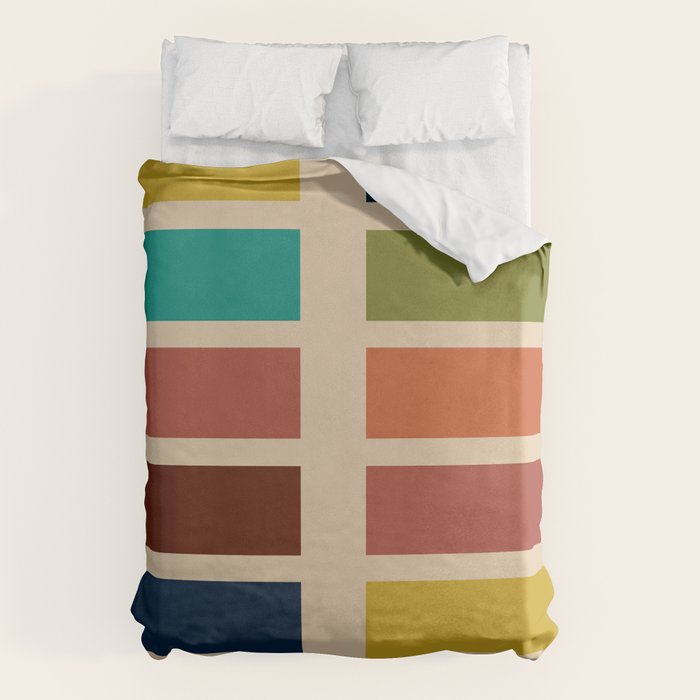 Nelson Blocks - Midcentury Modern Geometric in Mid Century Mod Mustard, Olive, Teal, Orange, Beige Duvet Cover Gallery Image 1