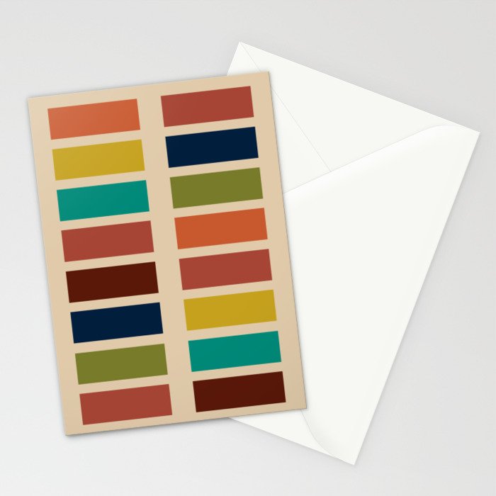 Nelson Blocks - Midcentury Modern Geometric in Mid Century Mod Mustard, Olive, Teal, Orange, Beige Stationery Card Gallery Image 2