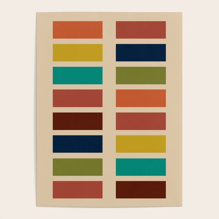 Nelson Blocks - Midcentury Modern Geometric in Mid Century Mod Mustard, Olive, Teal, Orange, Beige Poster Gallery Image 1