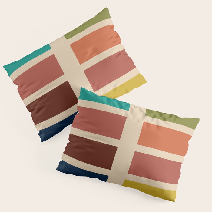 Nelson Blocks - Midcentury Modern Geometric in Mid Century Mod Mustard, Olive, Teal, Orange, Beige Pillow Sham Gallery Image 3