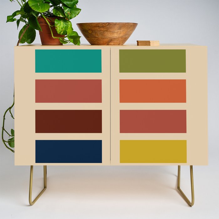 Nelson Blocks - Midcentury Modern Geometric in Mid Century Mod Mustard, Olive, Teal, Orange, Beige Credenza Gallery Image 1