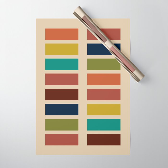 Nelson Blocks - Midcentury Modern Geometric in Mid Century Mod Mustard, Olive, Teal, Orange, Beige Wrapping Paper Gallery Image 1