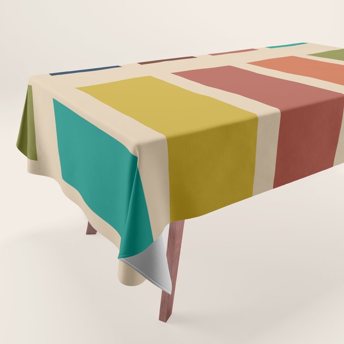 Nelson Blocks - Midcentury Modern Geometric in Mid Century Mod Mustard, Olive, Teal, Orange, Beige Tablecloth Gallery Image 1
