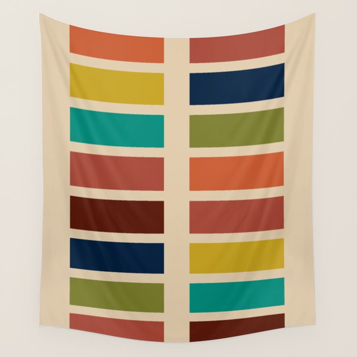 Nelson Blocks - Midcentury Modern Geometric in Mid Century Mod Mustard, Olive, Teal, Orange, Beige Wall Tapestry Gallery Image 4