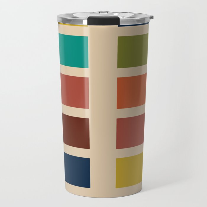 Nelson Blocks - Midcentury Modern Geometric in Mid Century Mod Mustard, Olive, Teal, Orange, Beige Travel Mug Gallery Image 1
