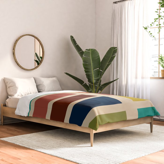 Nelson Blocks - Midcentury Modern Geometric in Mid Century Mod Mustard, Olive, Teal, Orange, Beige Comforter Gallery Image 2