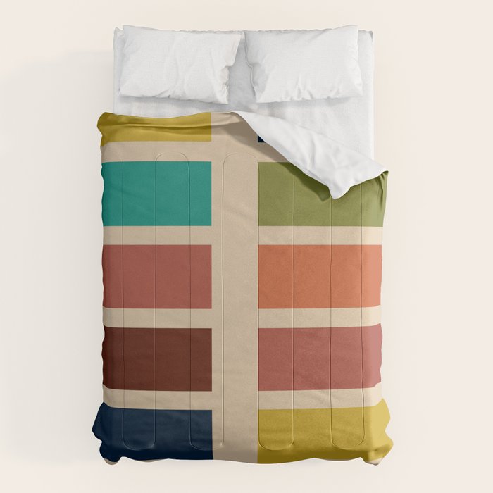 Nelson Blocks - Midcentury Modern Geometric in Mid Century Mod Mustard, Olive, Teal, Orange, Beige Comforter Gallery Image 6