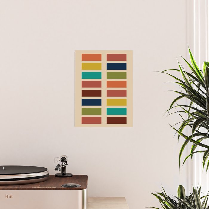 Nelson Blocks - Midcentury Modern Geometric in Mid Century Mod Mustard, Olive, Teal, Orange, Beige Poster Gallery Image 2