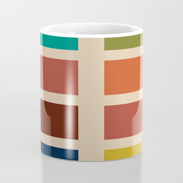 Nelson Blocks - Midcentury Modern Geometric in Mid Century Mod Mustard, Olive, Teal, Orange, Beige Coffee Mug Gallery Image 4