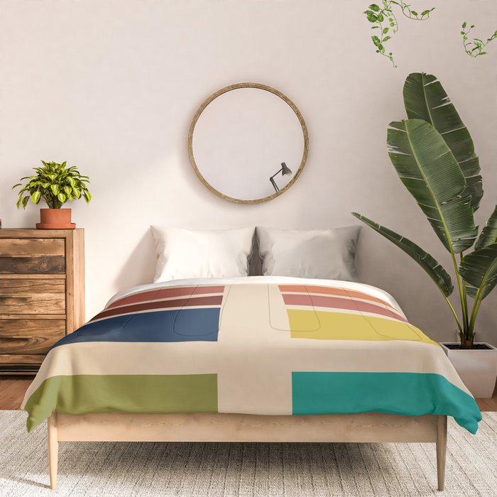 Nelson Blocks - Midcentury Modern Geometric in Mid Century Mod Mustard, Olive, Teal, Orange, Beige Comforter Gallery Image 3