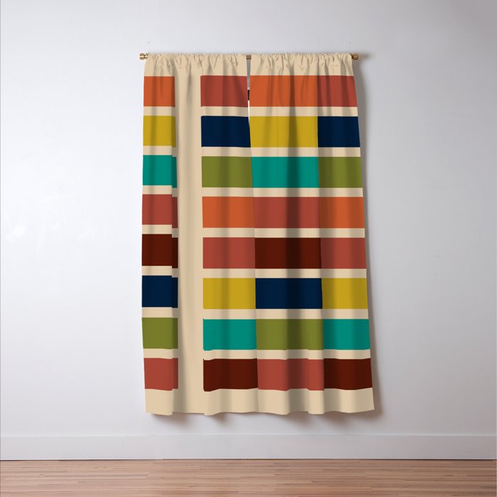 Nelson Blocks - Midcentury Modern Geometric in Mid Century Mod Mustard, Olive, Teal, Orange, Beige Window Curtain Gallery Image 3