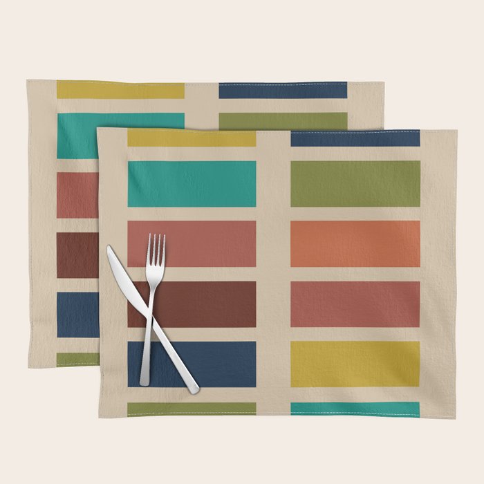 Nelson Blocks - Midcentury Modern Geometric in Mid Century Mod Mustard, Olive, Teal, Orange, Beige Placemat Gallery Image 1