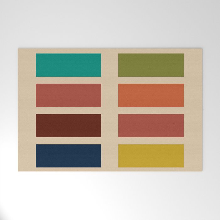 Nelson Blocks - Midcentury Modern Geometric in Mid Century Mod Mustard, Olive, Teal, Orange, Beige Welcome Mat Gallery Image 1