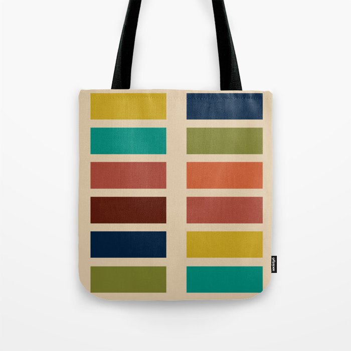 Nelson Blocks - Midcentury Modern Geometric in Mid Century Mod Mustard, Olive, Teal, Orange, Beige Tote Bag Gallery Image 1