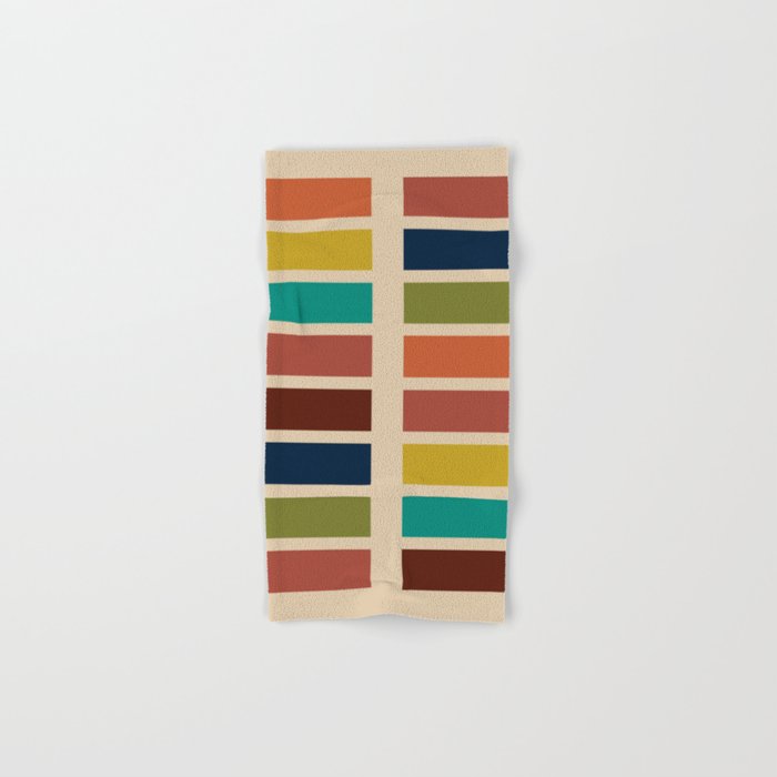 Nelson Blocks - Midcentury Modern Geometric in Mid Century Mod Mustard, Olive, Teal, Orange, Beige Bath Towel Gallery Image 1