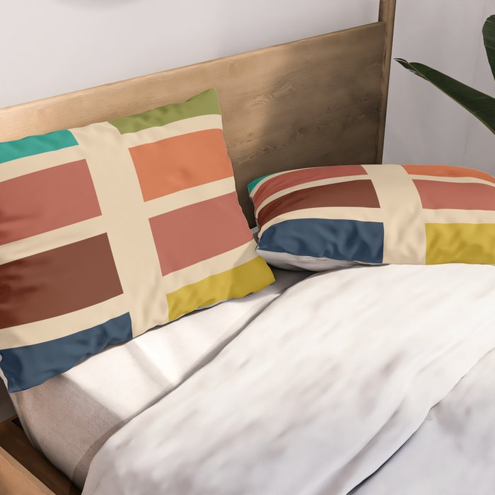 Nelson Blocks - Midcentury Modern Geometric in Mid Century Mod Mustard, Olive, Teal, Orange, Beige Pillow Sham Gallery Image 2