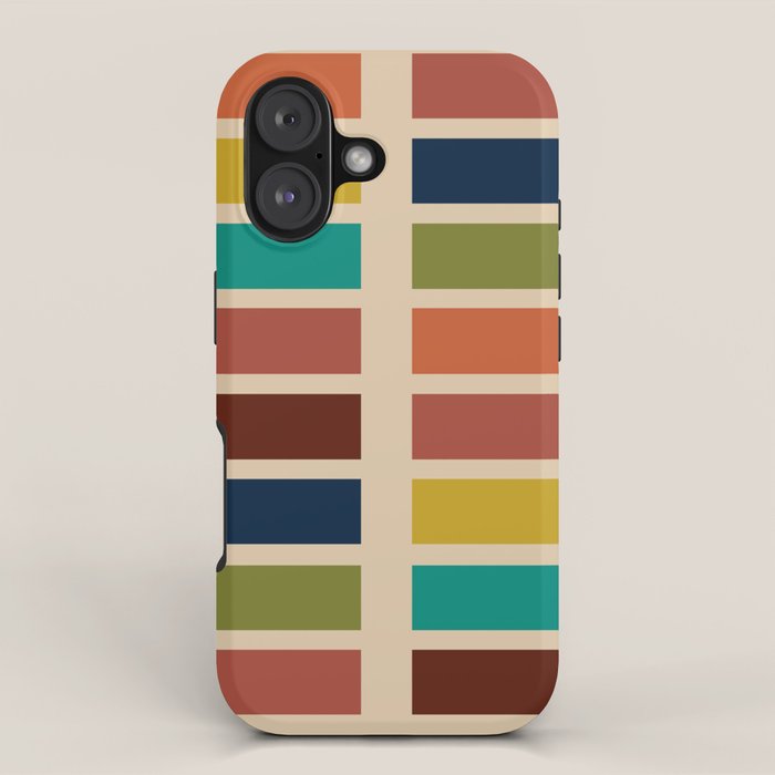Nelson Blocks - Midcentury Modern Geometric in Mid Century Mod Mustard, Olive, Teal, Orange, Beige iPhone Case Gallery Image 1