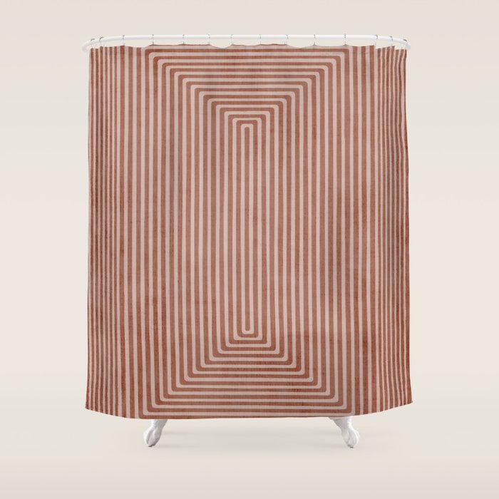 Modern Minimalism Terracotta Lines Geometric Art Shower Curtain Gallery Image 1