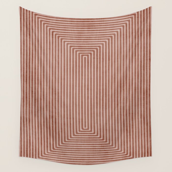 Modern Minimalism Terracotta Lines Geometric Art Wall Tapestry Gallery Image 1