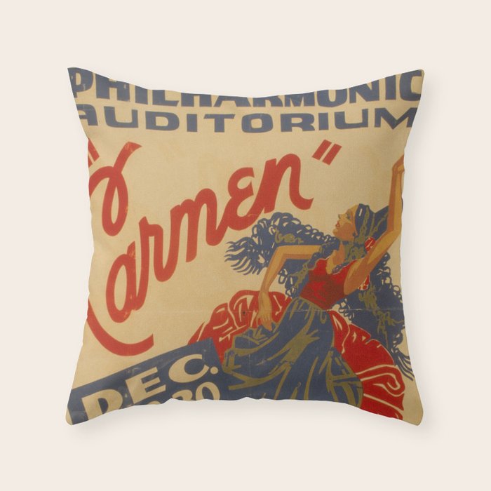 Vintage travel poster opera carmen Throw Pillow Gallery Image 1