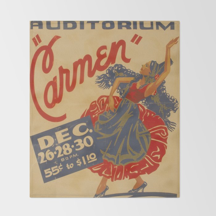 Vintage travel poster opera carmen Throw Blanket Gallery Image 2