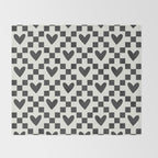 Black and white love heart checkered pattern Throw Blanket Gallery Image 2