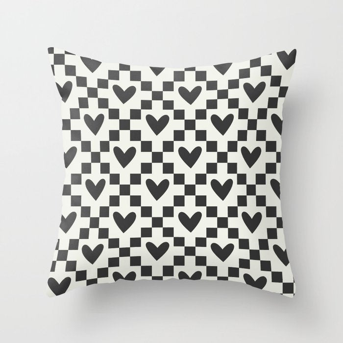 Black and white love heart checkered pattern Throw Pillow Gallery Image 6