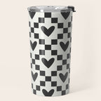Black and white love heart checkered pattern Travel Mug Gallery Image 2