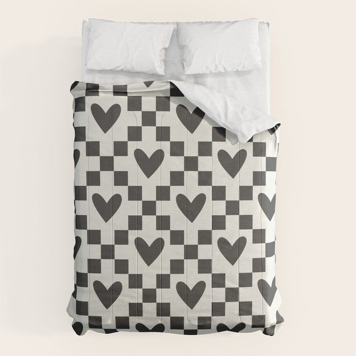 Black and white love heart checkered pattern Comforter Gallery Image 6