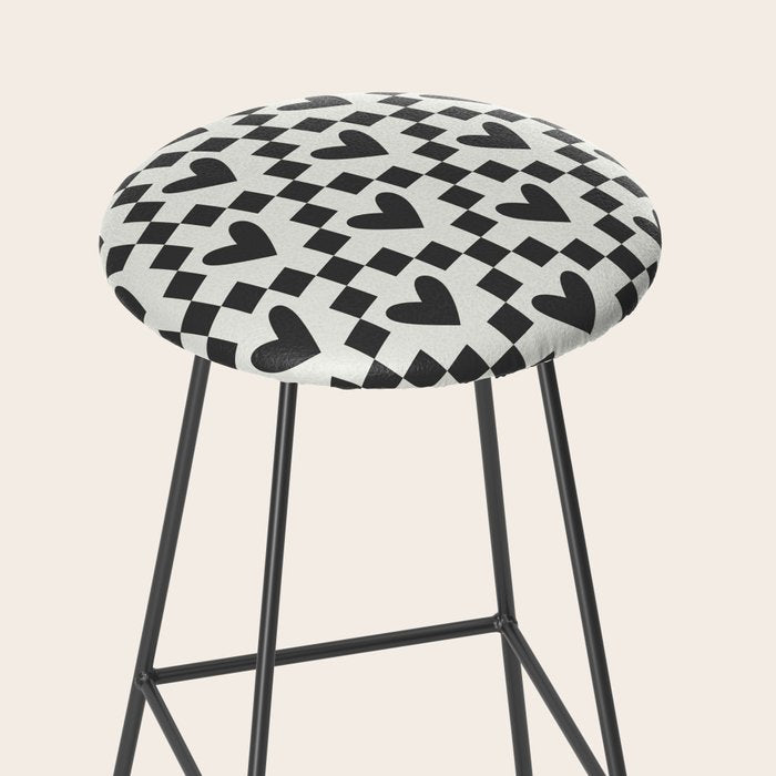 Black and white love heart checkered pattern Stool Gallery Image 2