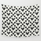 Black and white love heart checkered pattern Wall Tapestry Gallery Image 4