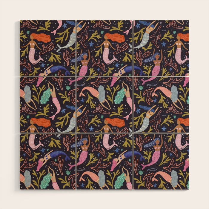 Mermaids pattern  Wood Wall Art Gallery Image 1
