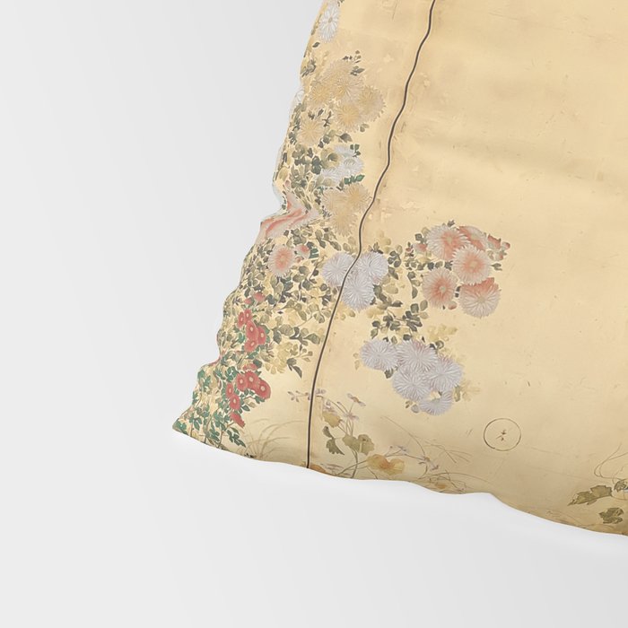 Japanese Edo Period Six-Panel Gold Leaf Screen - Spring and Autumn Flowers Pillow Sham Gallery Image 4