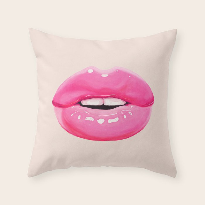 Fashion pink lips I Throw Pillow Gallery Image 1