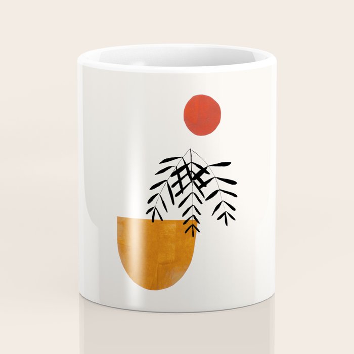 'Autumn Vine' Minimal Mid Century Abstract Shapes With Floral Plant Motif Boho Vintage Paper Collage Line Drawing Coffee Mug Gallery Image 4