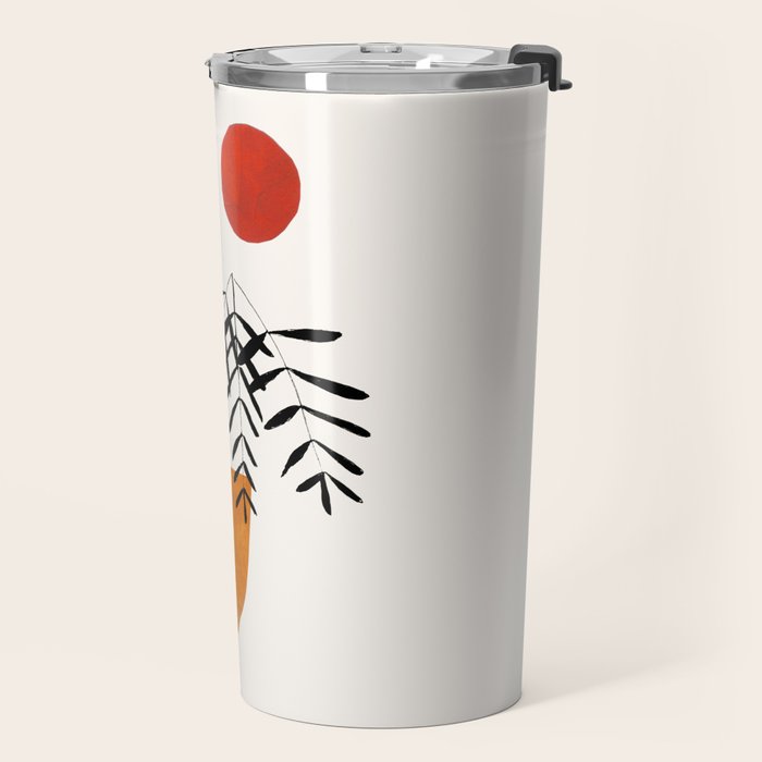 'Autumn Vine' Minimal Mid Century Abstract Shapes With Floral Plant Motif Boho Vintage Paper Collage Line Drawing Travel Mug Gallery Image 2