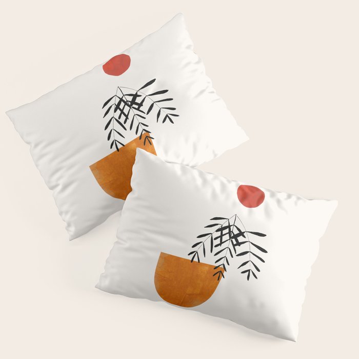 'Autumn Vine' Minimal Mid Century Abstract Shapes With Floral Plant Motif Boho Vintage Paper Collage Line Drawing Pillow Sham Gallery Image 3