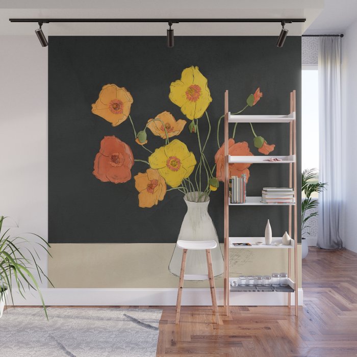 Field Wildflowers Black Wall Mural Gallery Image 1