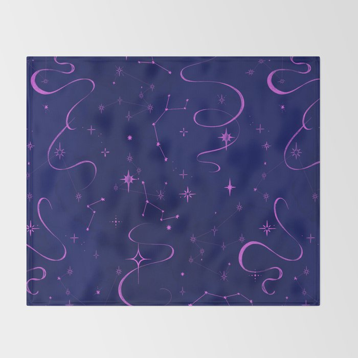 Pink and dark blue mystical starry night Throw Blanket Gallery Image 2