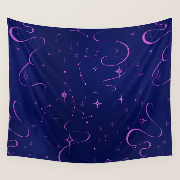Pink and dark blue mystical starry night Wall Tapestry Gallery Image 4