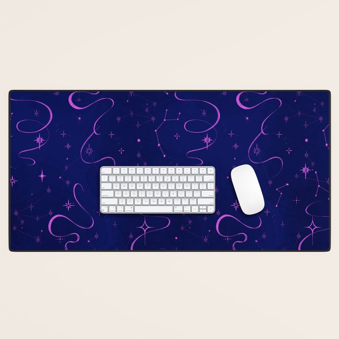 Pink and dark blue mystical starry night Desk Mat Gallery Image 1
